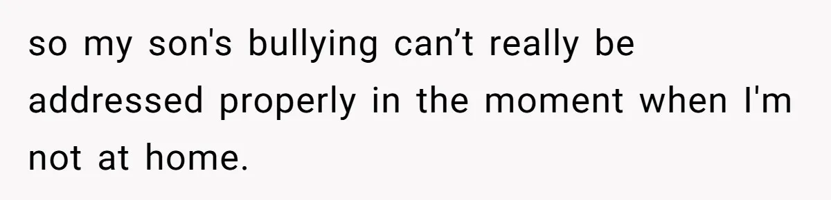 so my son's bullying can’t really be addressed properly in the moment when I'm not at home.