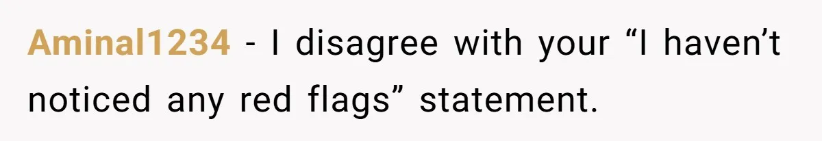 Aminal1234 − I disagree with your “I haven’t noticed any red flags” statement.
