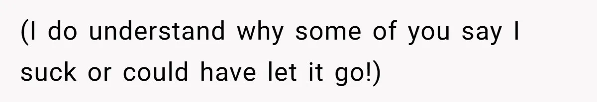 (I do understand why some of you say I suck or could have let it go!)