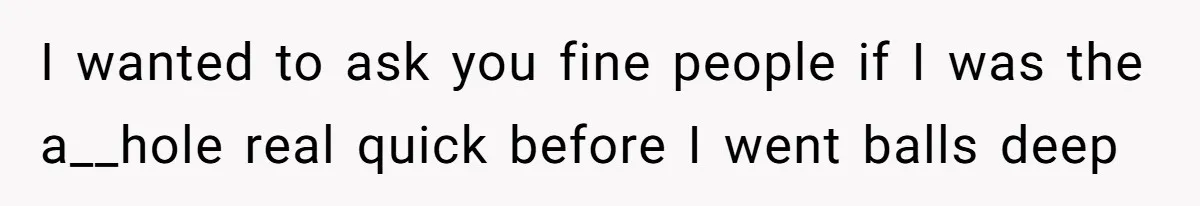 I wanted to ask you fine people if I was the a__hole real quick before I went balls deep