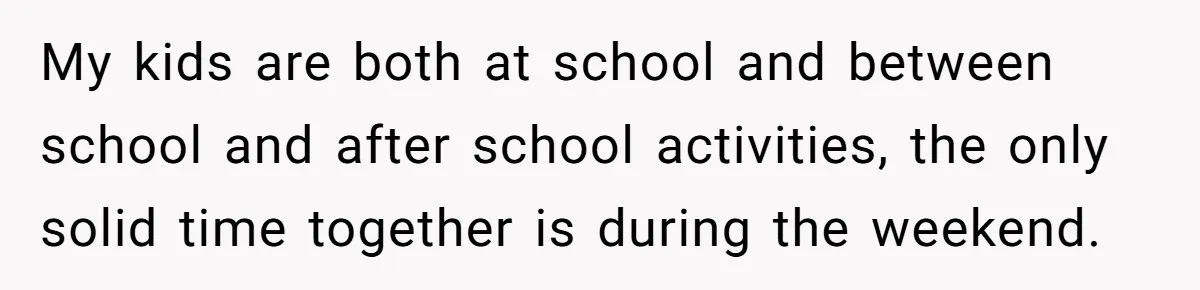 Man Thinks His Stay-At-Home Wife Should Handle Most Of The Housework Since He Pays All The Bills, Is He Wrong? My kids are both at school and between school and after school activities, the only solid time together is during the weekend.