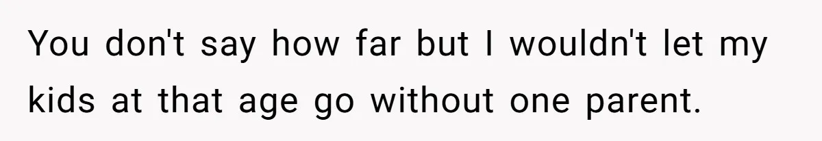 You don't say how far but I wouldn't let my kids at that age go without one parent.