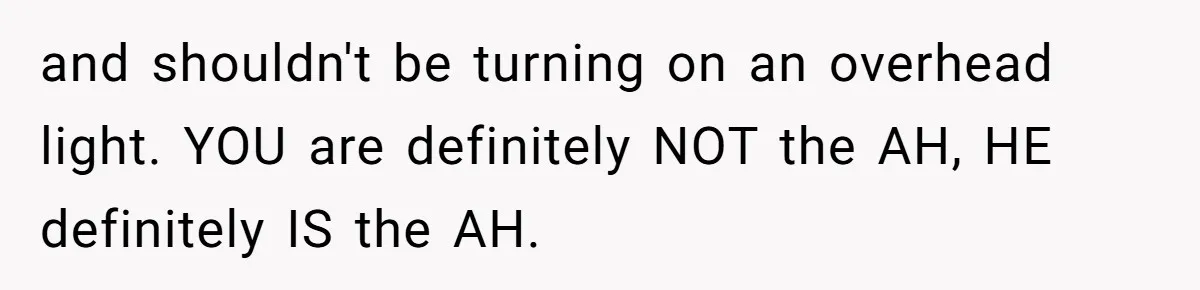 and shouldn't be turning on an overhead light. YOU are definitely NOT the AH, HE definitely IS the AH.