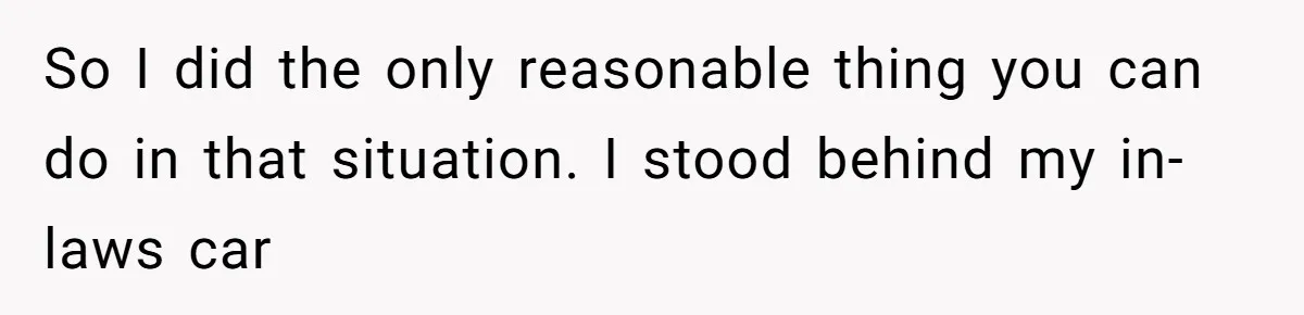 So I did the only reasonable thing you can do in that situation. I stood behind my in-laws car