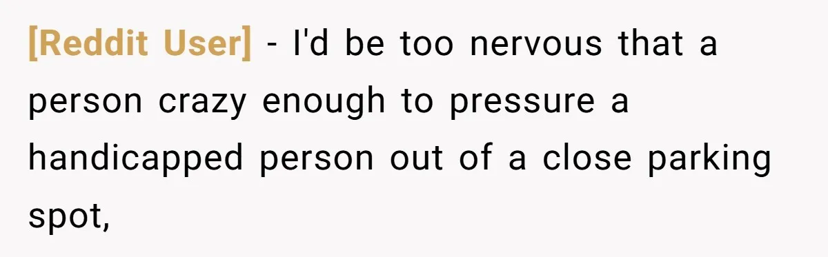 [Reddit User] − I'd be too nervous that a person crazy enough to pressure a handicapped person out of a close parking spot,