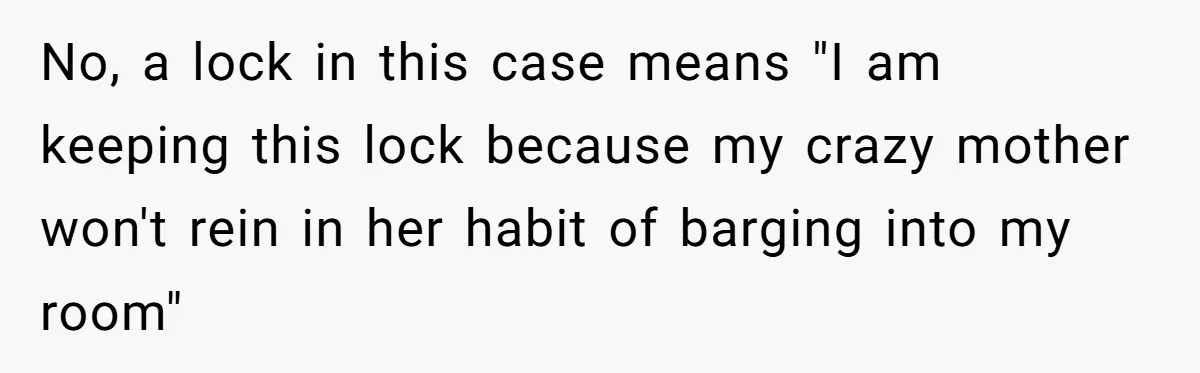 No, a lock in this case means "I am keeping this lock because my crazy mother won't rein in her habit of barging into my room"