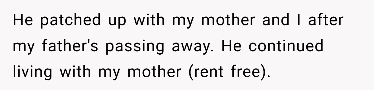 Brother Demands Entire Inheritance After Sister Pays Out-Of-Pocket for Mom’s Professional Care He patched up with my mother and I after my father's passing away. He continued living with my mother (rent free).
