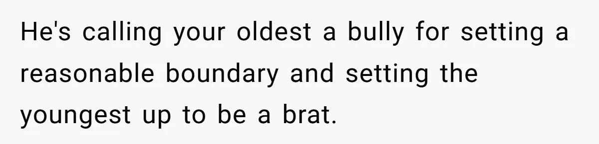 16-Year-Old Buys Her Own Tablet But Is Called a Bully for Setting House Rules He's calling your oldest a bully for setting a reasonable boundary and setting the youngest up to be a brat.
