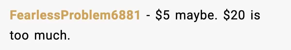 Office Worker Refuses to Pay $20 for Stranger’s Birthday, Cold War Begins FearlessProblem6881 - $5 maybe. $20 is too much.