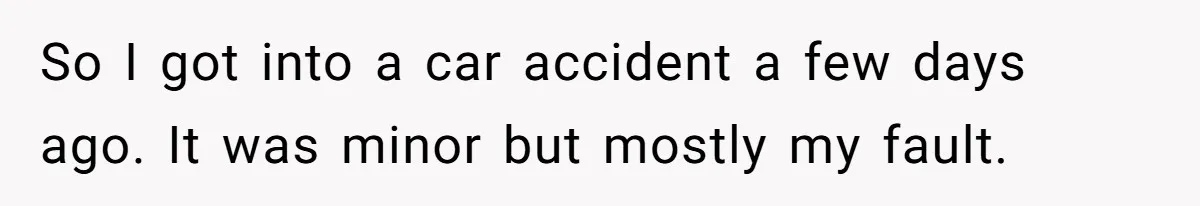 So I got into a car accident a few days ago. It was minor but mostly my fault.