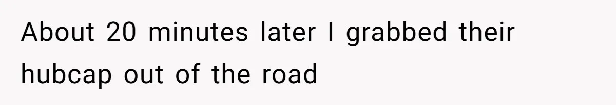 About 20 minutes later I grabbed their hubcap out of the road