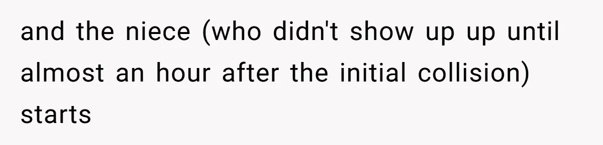 and the niece (who didn't show up up until almost an hour after the initial collision) starts