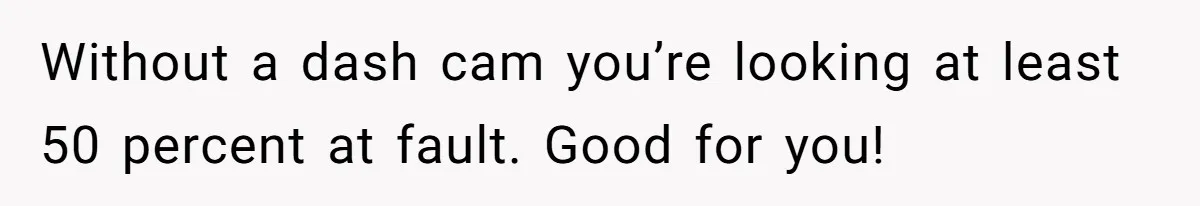 Without a dash cam you’re looking at least 50 percent at fault. Good for you!