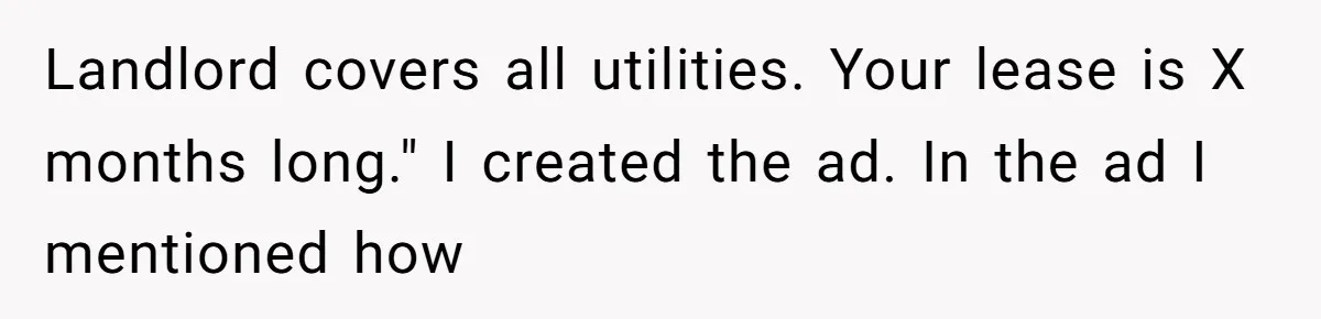 Landlord covers all utilities. Your lease is X months long." I created the ad. In the ad I mentioned how