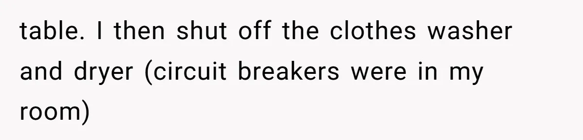 table. I then shut off the clothes washer and dryer (circuit breakers were in my room)
