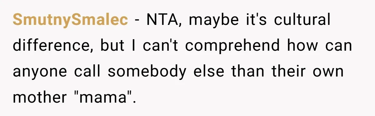 SmutnySmalec − NTA, maybe it's cultural difference, but I can't comprehend how can anyone call somebody else than their own mother "mama".
