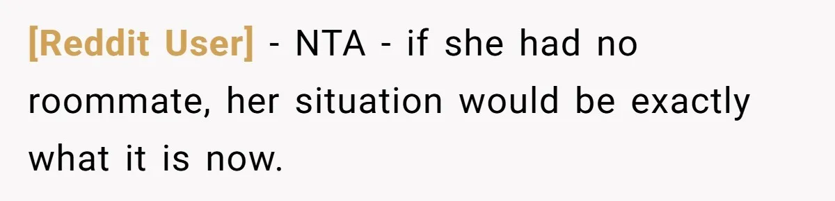 [Reddit User] − NTA - if she had no roommate, her situation would be exactly what it is now.