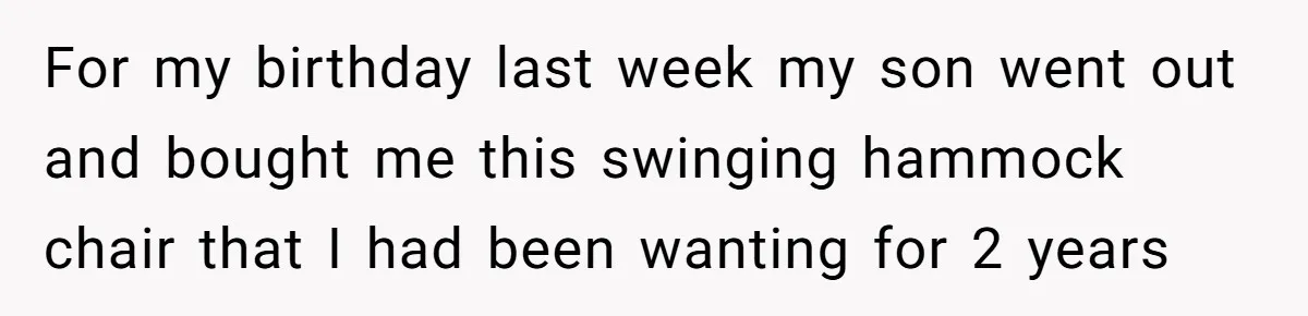 For my birthday last week my son went out and bought me this swinging hammock chair that I had been wanting for 2 years