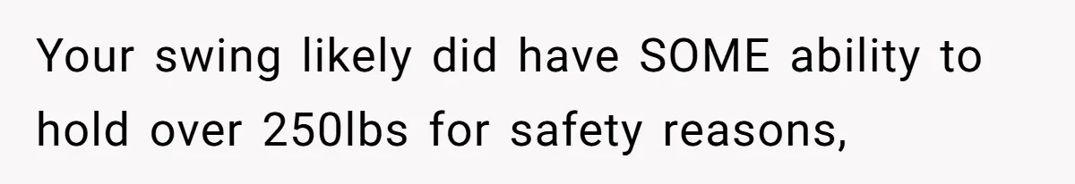 Your swing likely did have SOME ability to hold over 250lbs for safety reasons,