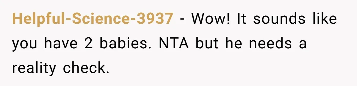 Helpful-Science-3937 − Wow! It sounds like you have 2 babies. NTA but he needs a reality check.