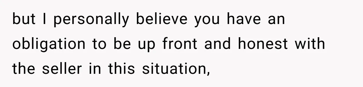 but I personally believe you have an obligation to be up front and honest with the seller in this situation,