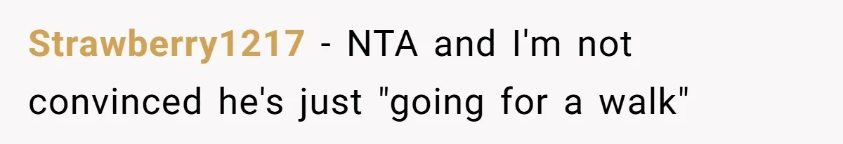 Strawberry1217 − NTA and I'm not convinced he's just "going for a walk"