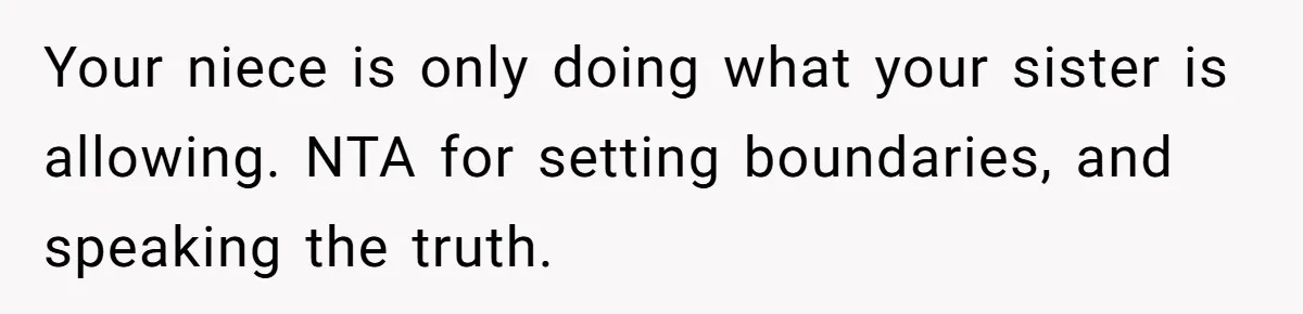 Your niece is only doing what your sister is allowing. NTA for setting boundaries, and speaking the truth.
