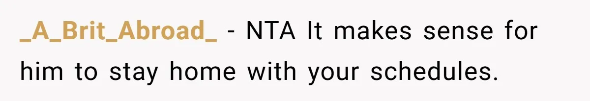 _A_Brit_Abroad_ − NTA It makes sense for him to stay home with your schedules.