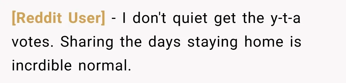 [Reddit User] − I don't quiet get the y-t-a votes. Sharing the days staying home is incrdible normal.
