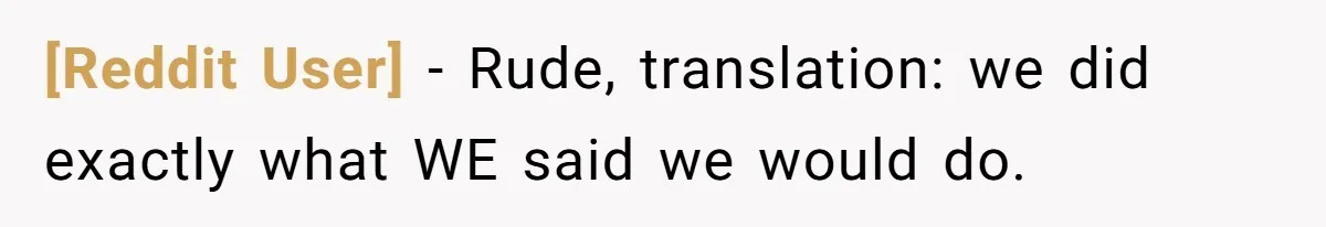 [Reddit User] − Rude, translation: we did exactly what WE said we would do.