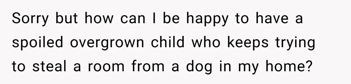 Sorry but how can I be happy to have a spoiled overgrown child who keeps trying to steal a room from a dog in my home?