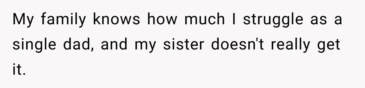 My family knows how much I struggle as a single dad, and my sister doesn't really get it.