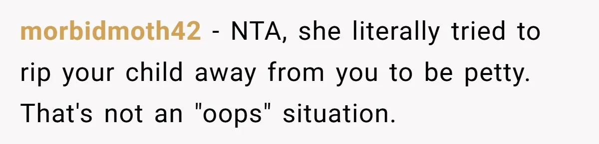morbidmoth42 − NTA, she literally tried to rip your child away from you to be petty. That's not an "oops" situation.