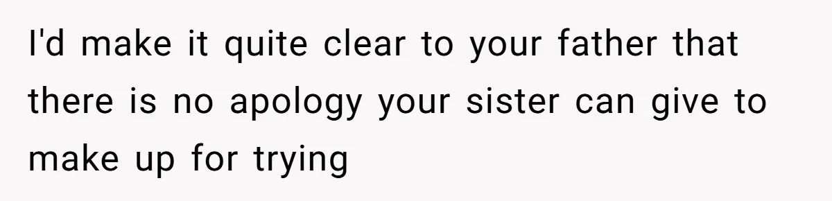 I'd make it quite clear to your father that there is no apology your sister can give to make up for trying