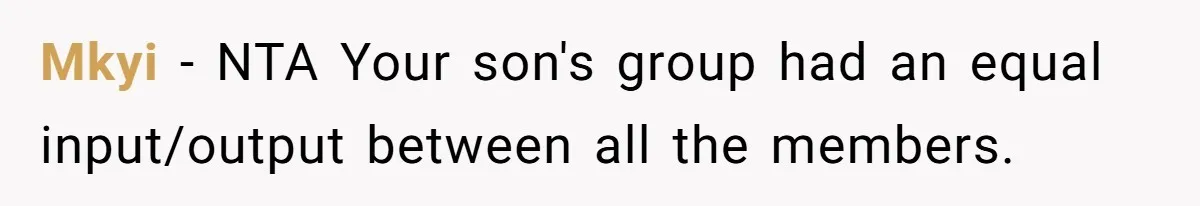 Mkyi − NTA Your son's group had an equal input/output between all the members.