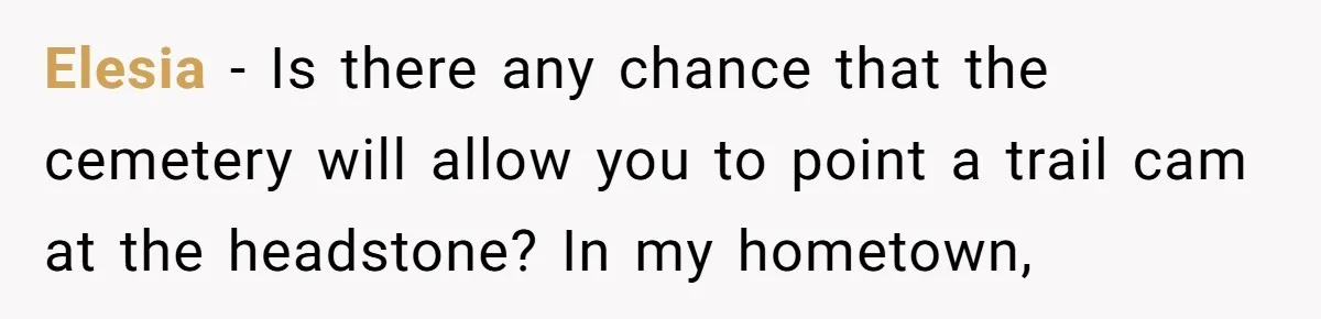 Elesia − Is there any chance that the cemetery will allow you to point a trail cam at the headstone? In my hometown,