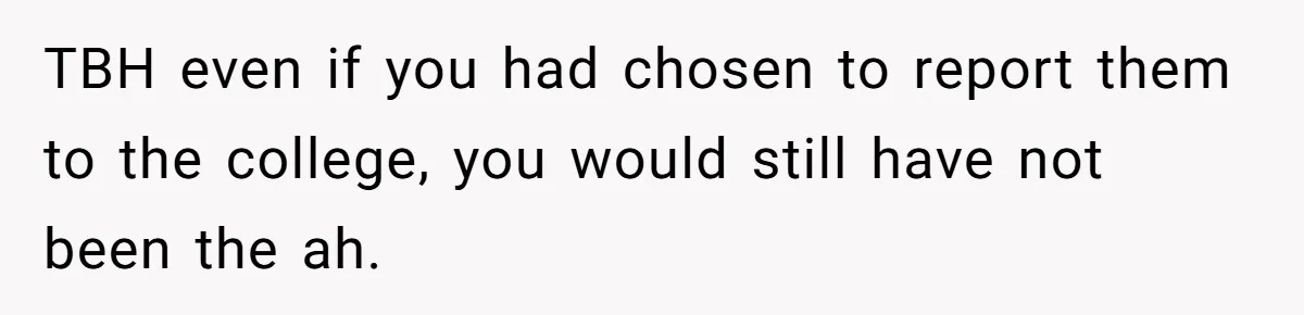 TBH even if you had chosen to report them to the college, you would still have not been the ah.