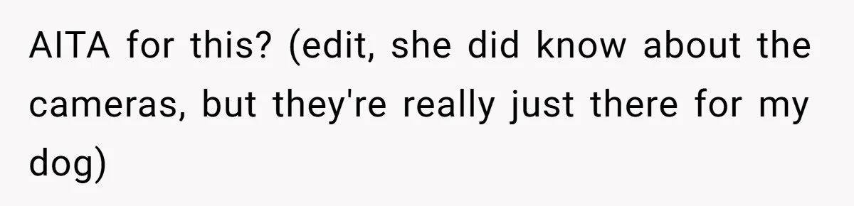 AITA for this? (edit, she did know about the cameras, but they're really just there for my dog)