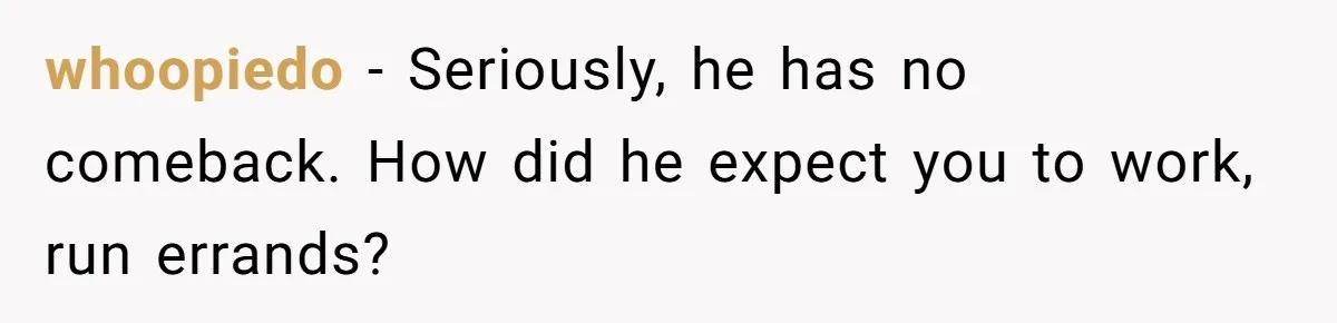 whoopiedo − Seriously, he has no comeback. How did he expect you to work, run errands?