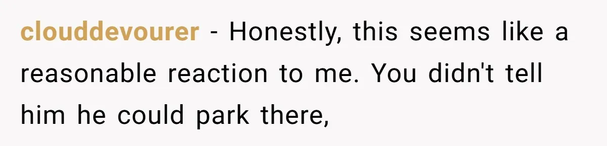 clouddevourer − Honestly, this seems like a reasonable reaction to me. You didn't tell him he could park there,