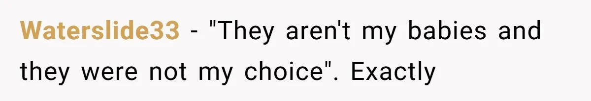 Waterslide33 − "They aren't my babies and they were not my choice". Exactly