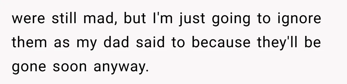 were still mad, but I'm just going to ignore them as my dad said to because they'll be gone soon anyway.
