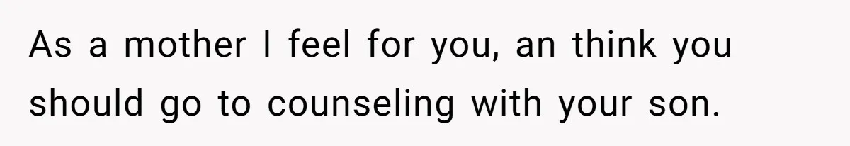 As a mother I feel for you, an think you should go to counseling with your son.