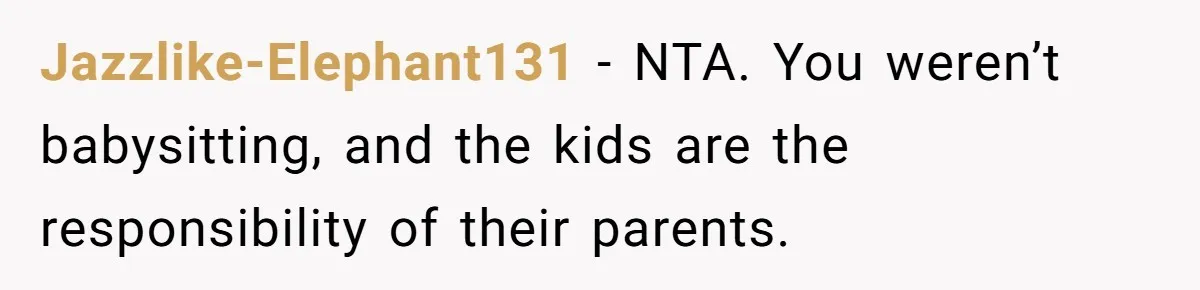 Jazzlike-Elephant131 − NTA. You weren’t babysitting, and the kids are the responsibility of their parents.