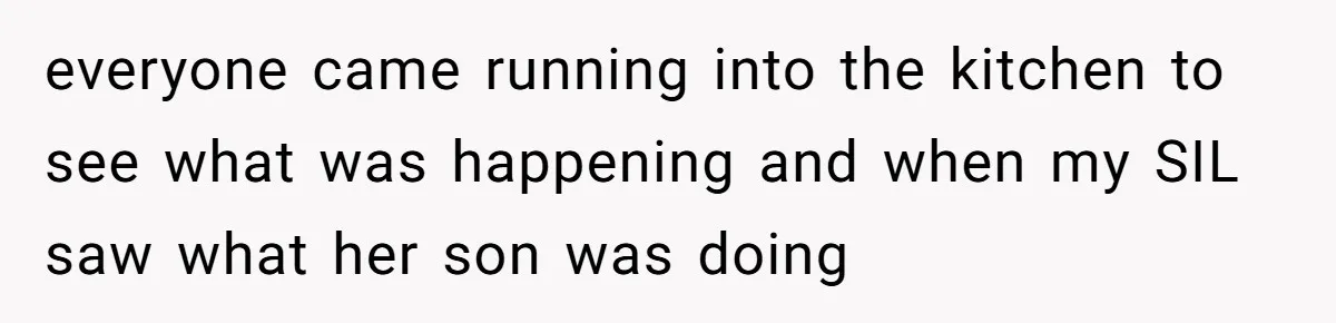 everyone came running into the kitchen to see what was happening and when my SIL saw what her son was doing