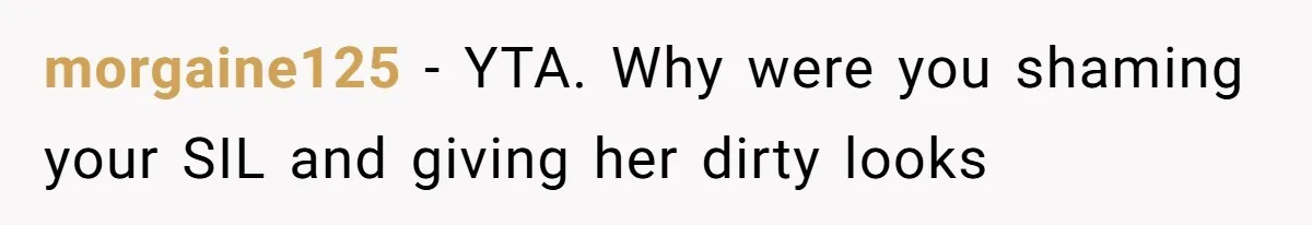 morgaine125 − YTA. Why were you shaming your SIL and giving her dirty looks