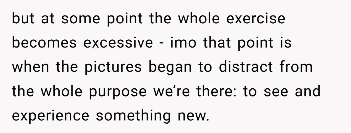 but at some point the whole exercise becomes excessive - imo that point is when the pictures began to distract from the whole purpose we’re there: to see and experience...