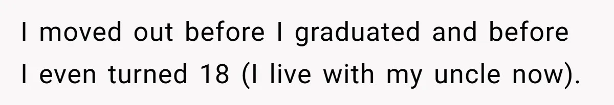 I moved out before I graduated and before I even turned 18 (I live with my uncle now).