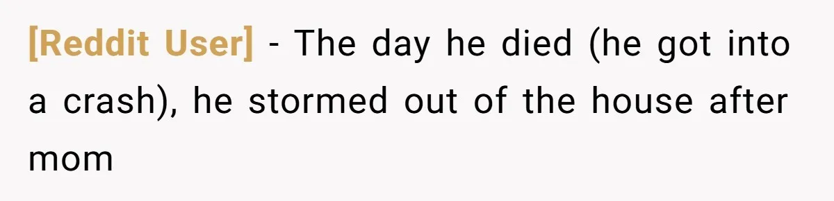 [Reddit User] − The day he died (he got into a crash), he stormed out of the house after mom
