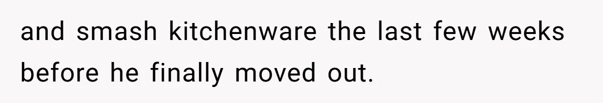 and smash kitchenware the last few weeks before he finally moved out.